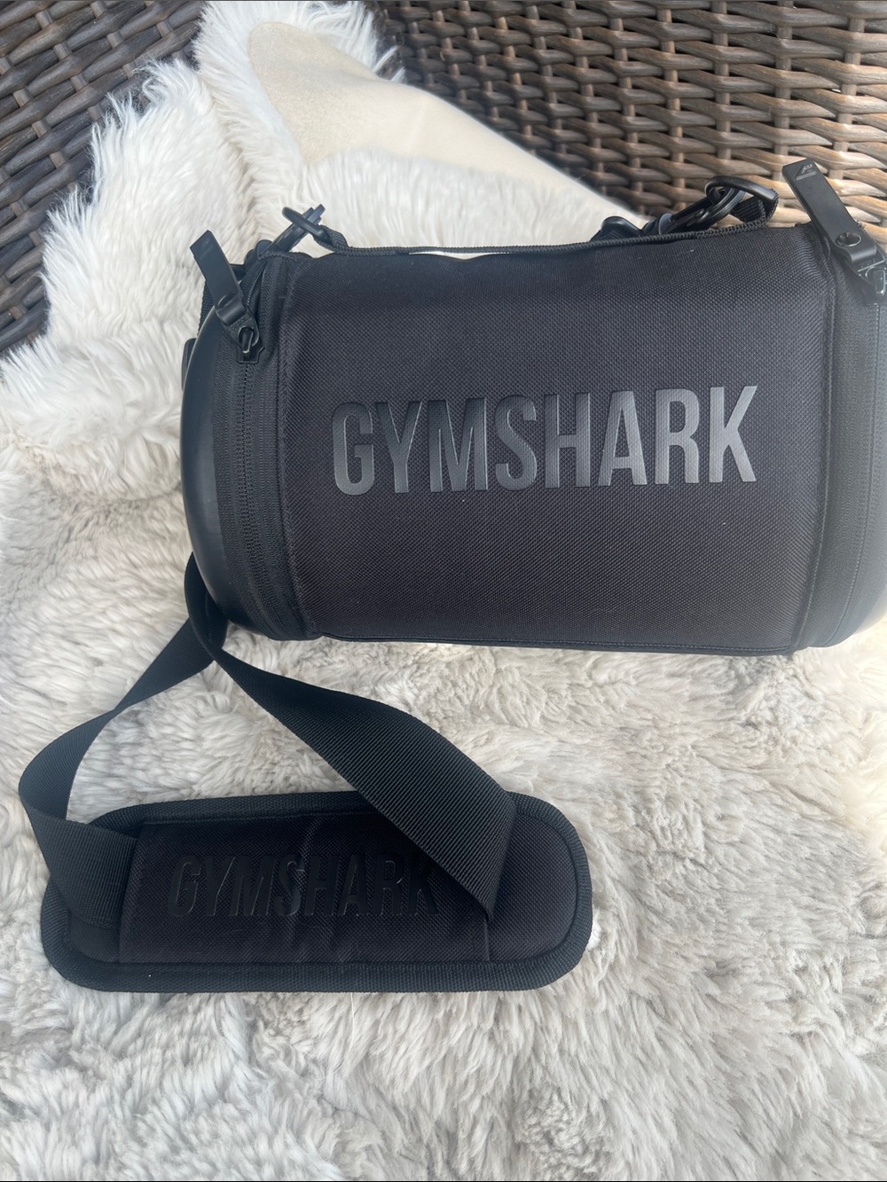 Gymshark Black Cylindrical Duffel Bag with Detachable Strap